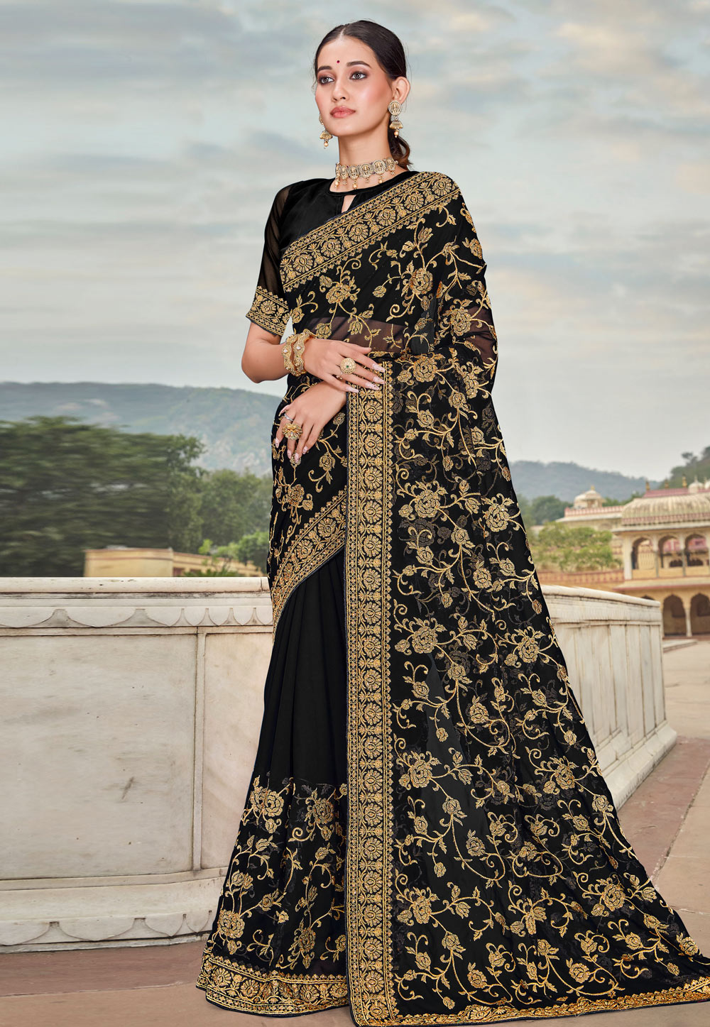 Black Georgette Saree With Blouse 261506