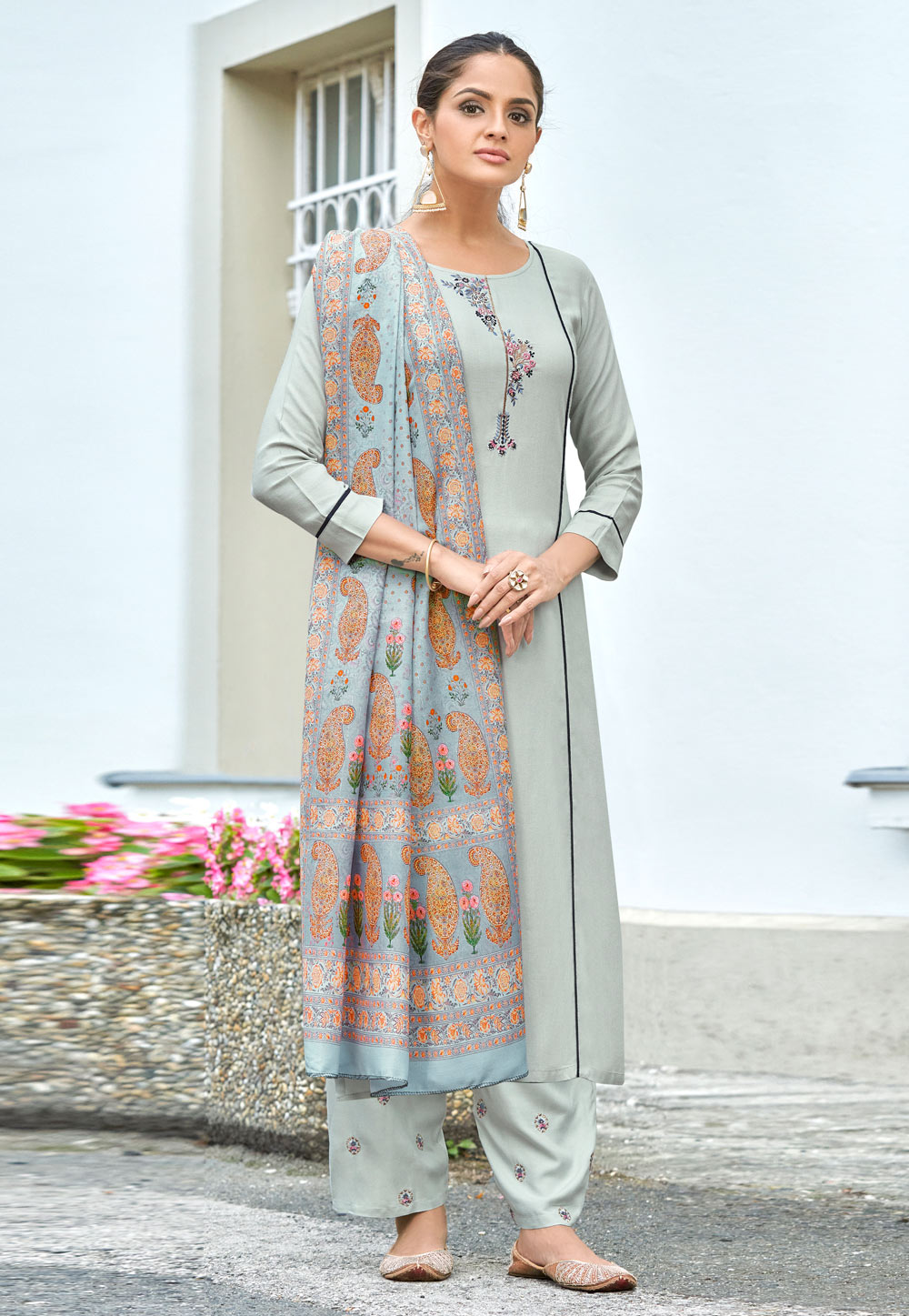 Grey Rayon Readymade Pakistani Palazzo Suit 248049