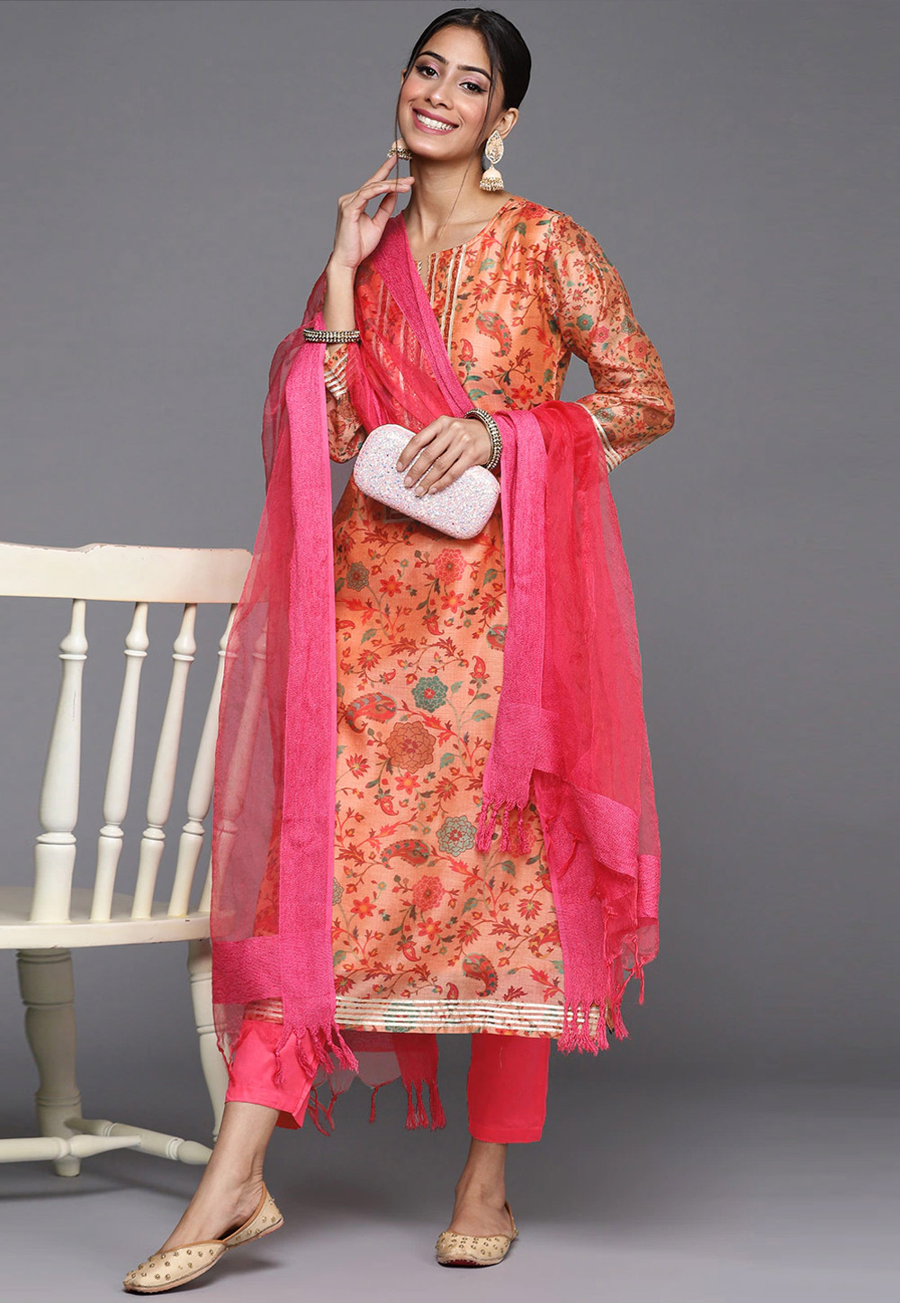 Peach Chanderi Silk Readymade Pakistani Suit 254318