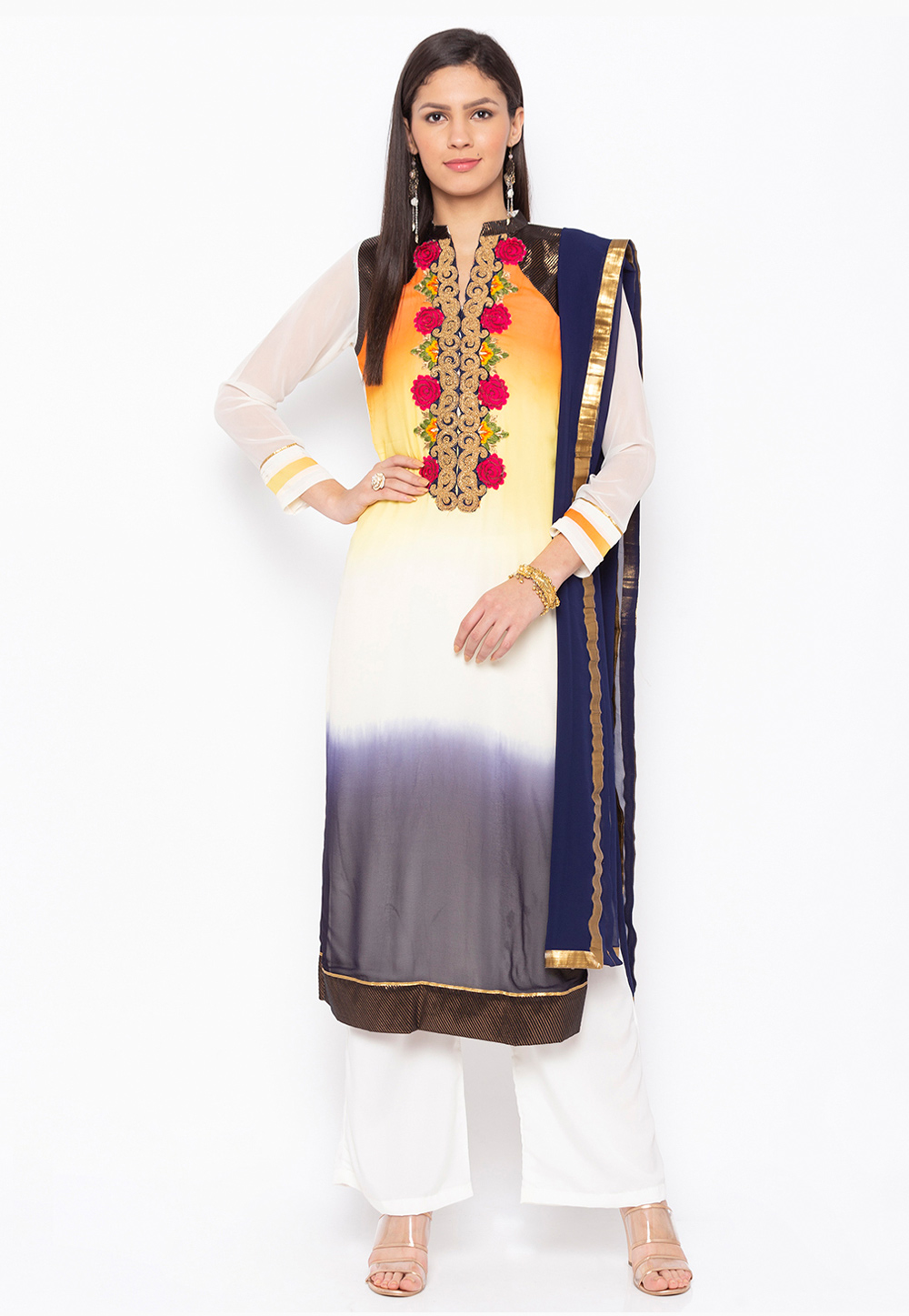Off White Georgette Readymade Kameez With Palazzo 223452