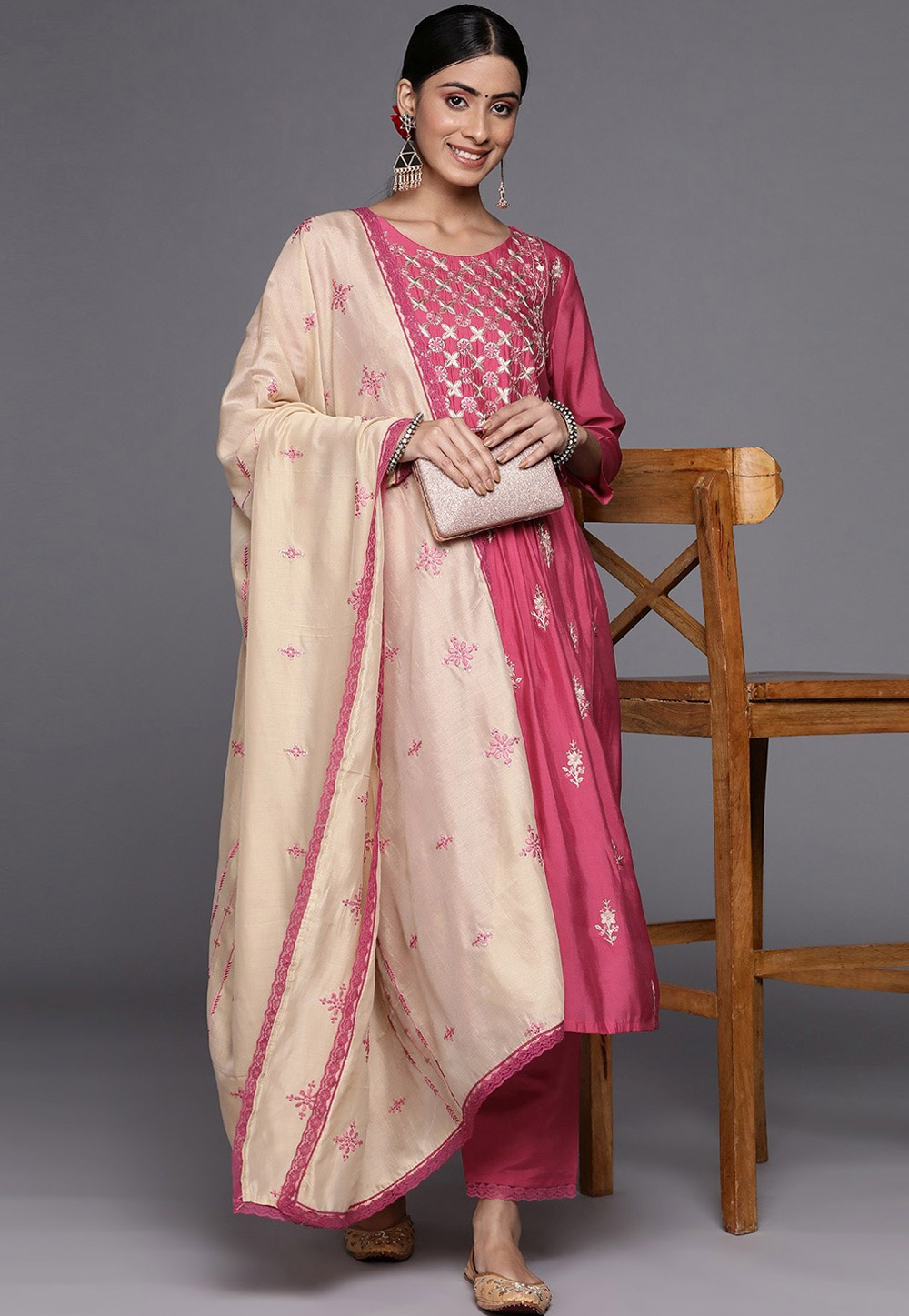 Pink Silk Readymade Pakistani Suit 254320