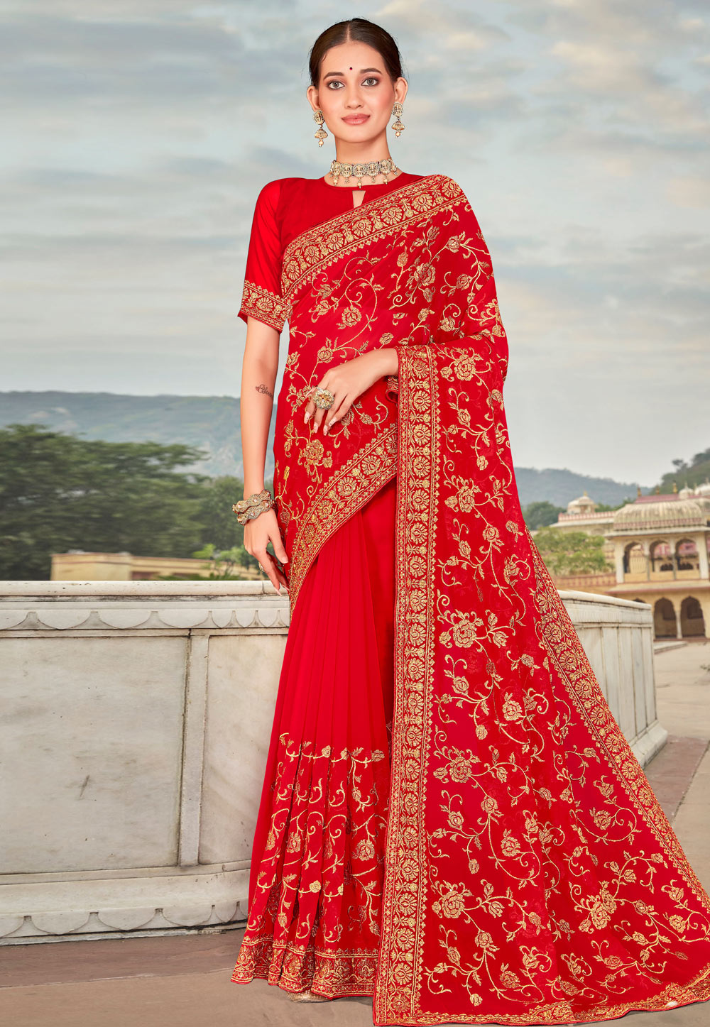 Red Georgette Saree With Blouse 261508