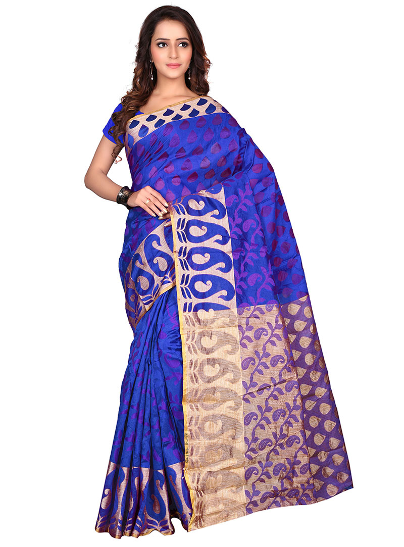 Blue Banarasi Silk Saree With Blouse 79783