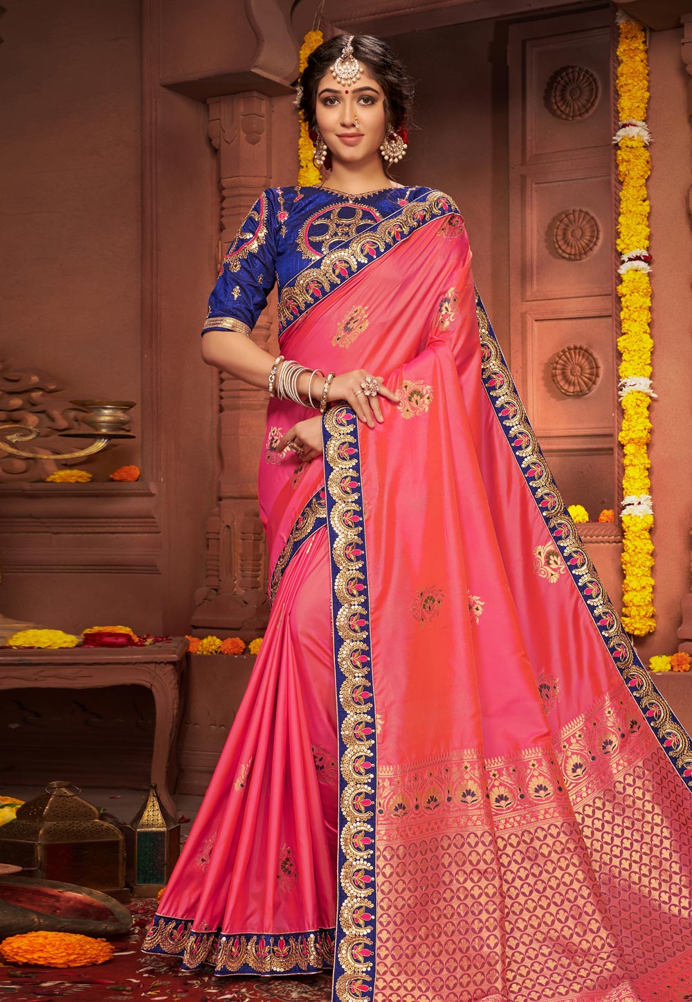 Pink Silk Saree With Blouse 194014