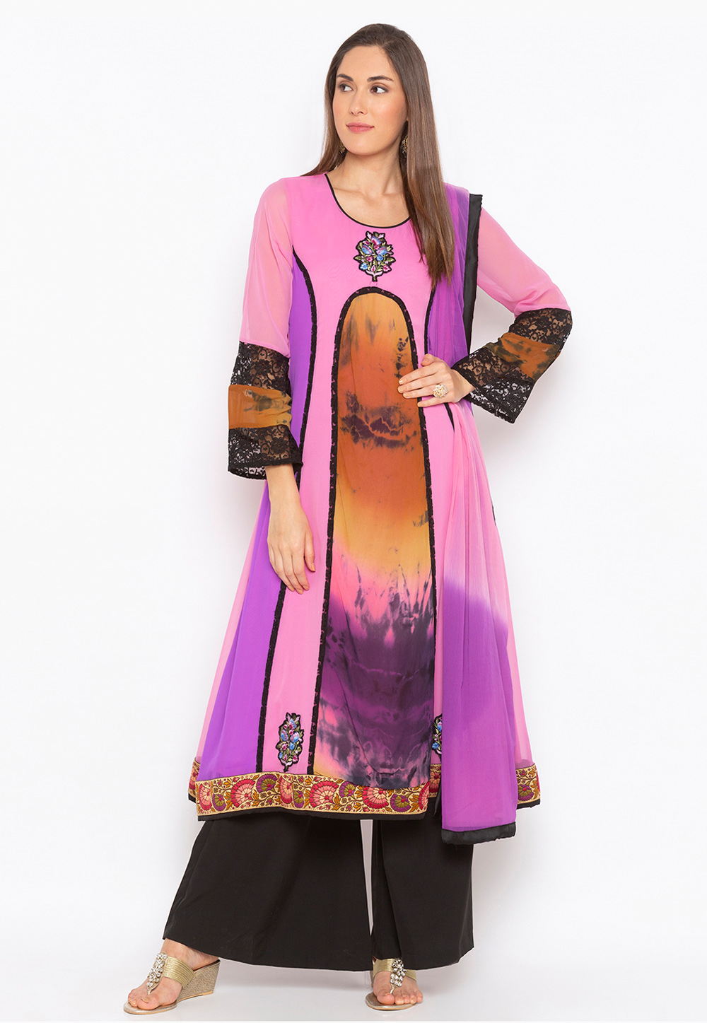 Pink Georgette Readymade Kameez With Palazzo 235540