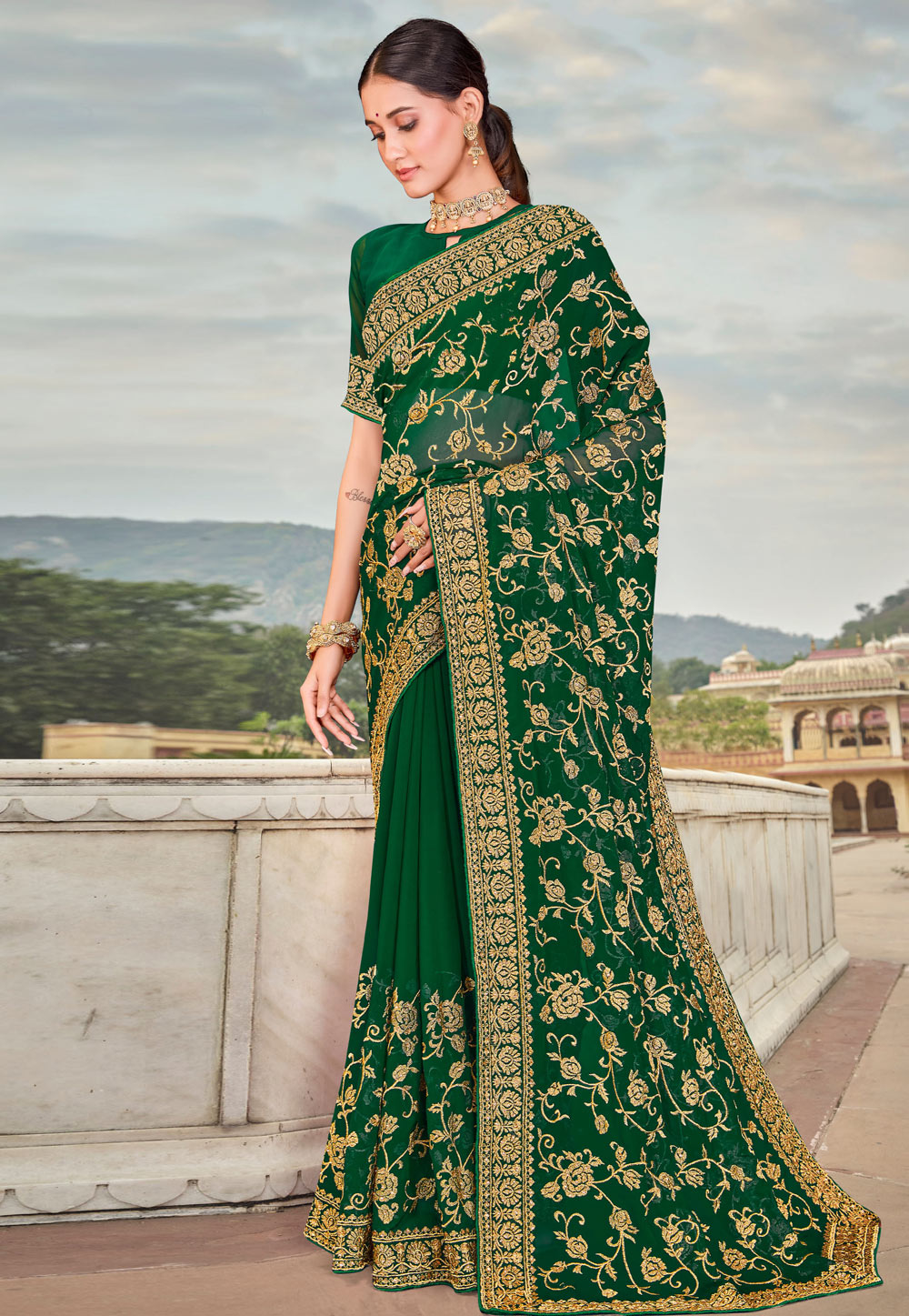 Green Georgette Saree With Blouse 261513