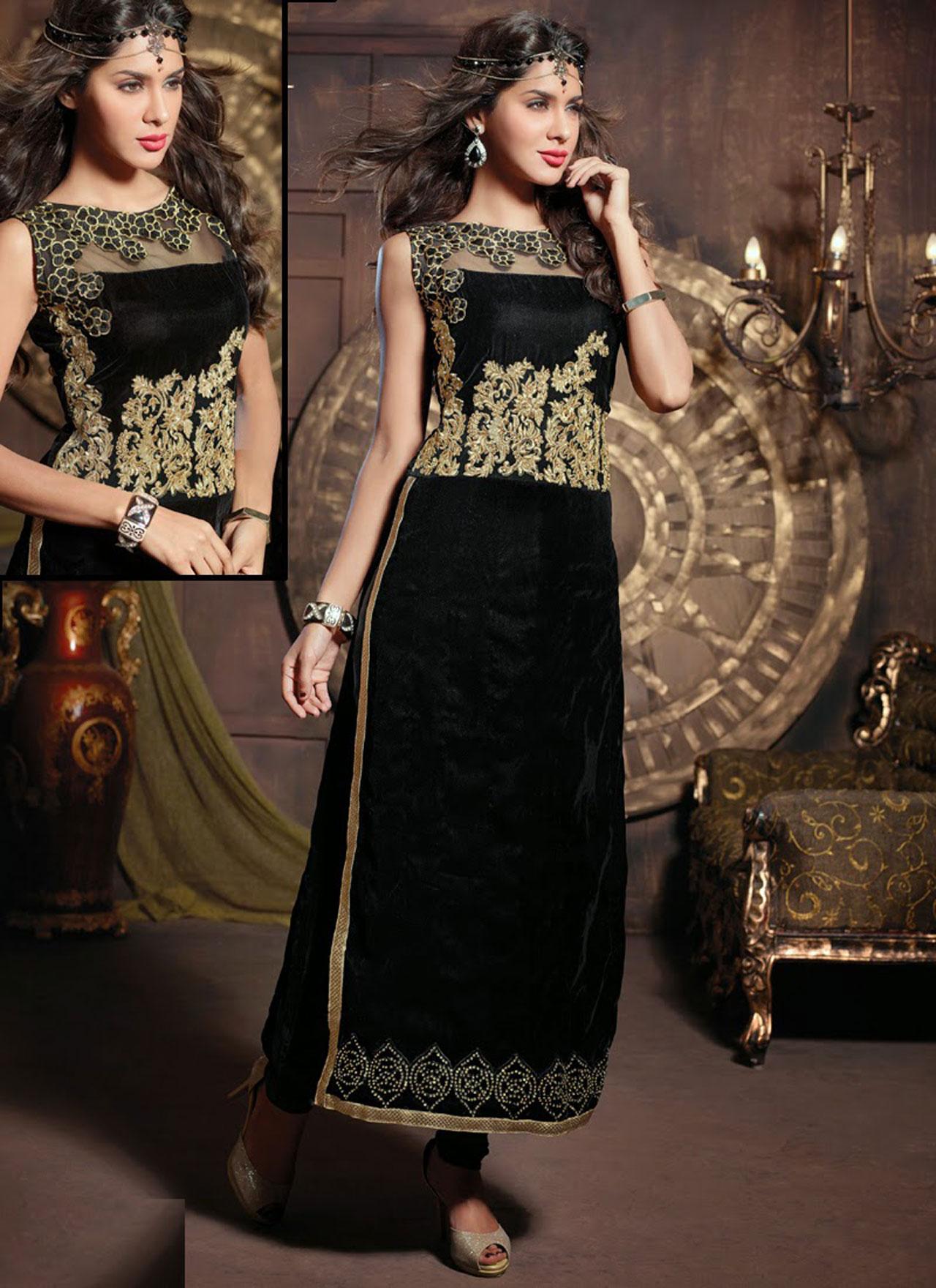 Black Embroidered Party Wear Long Suit 40967