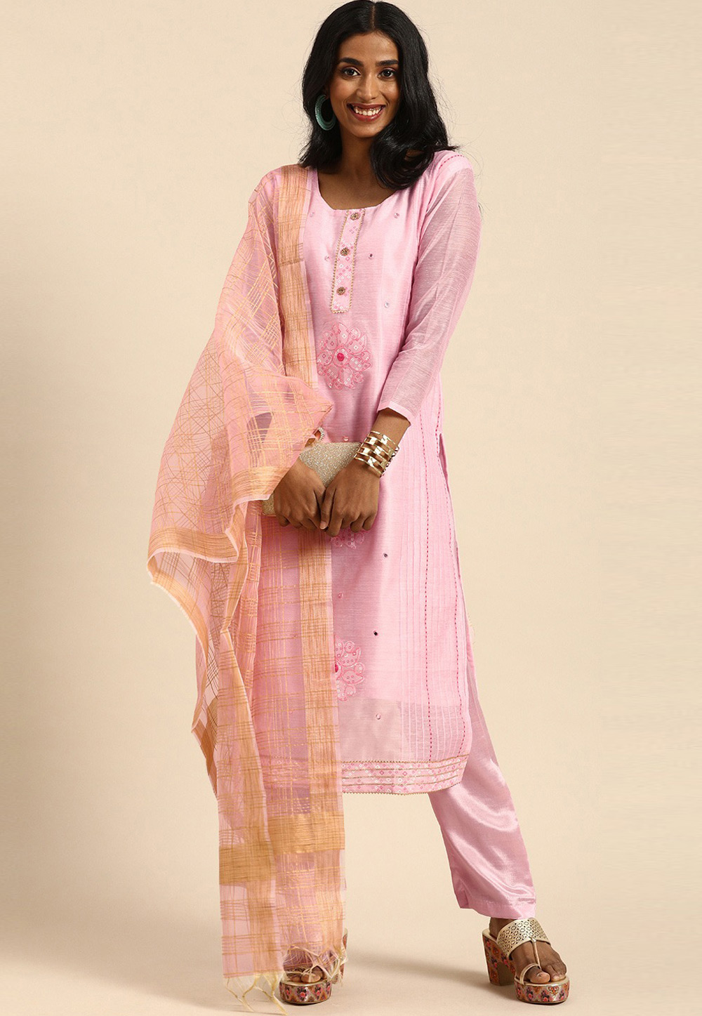 Pink Silk  Pant Style Suit 255170