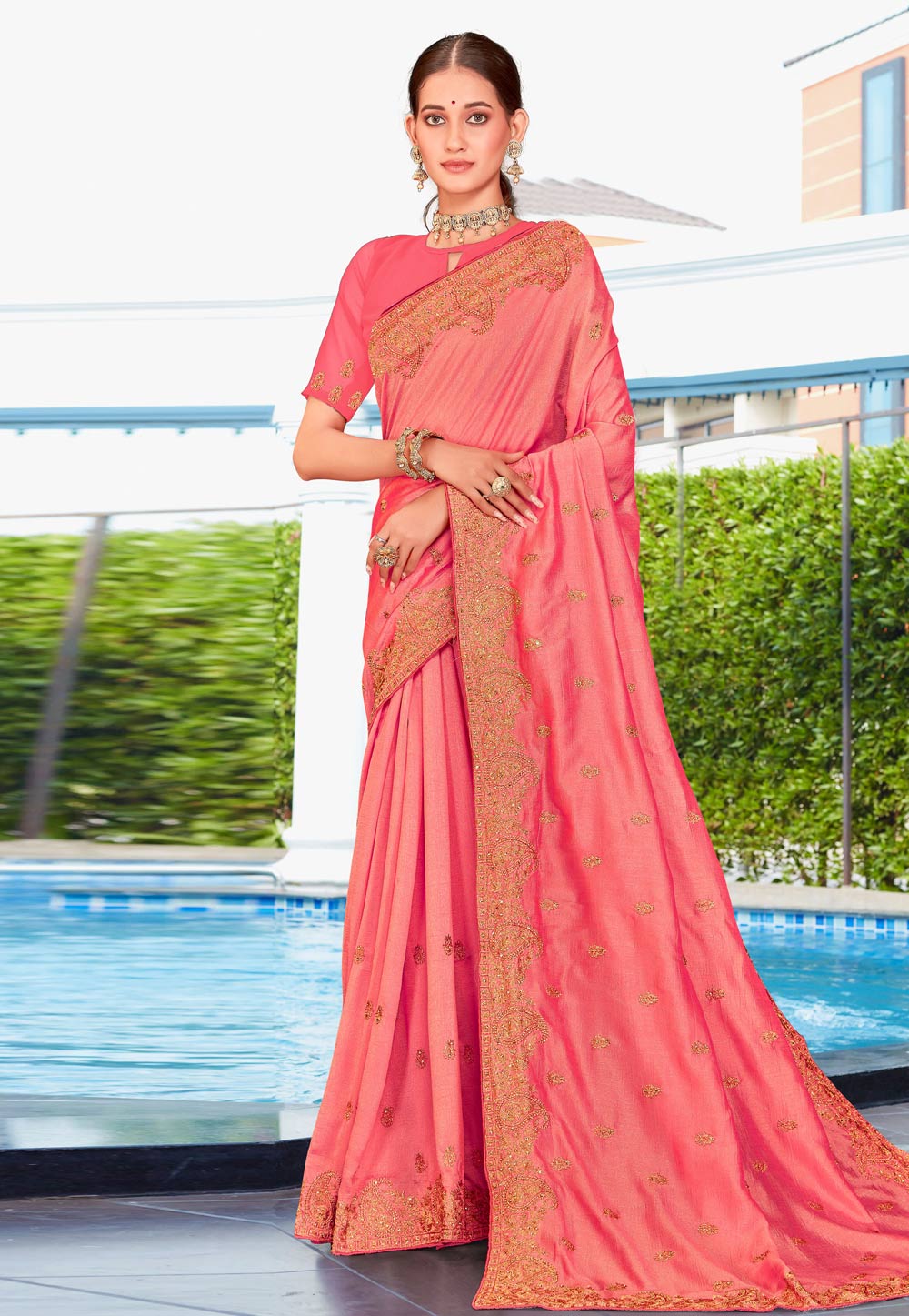 Pink Georgette Saree With Blouse 261514