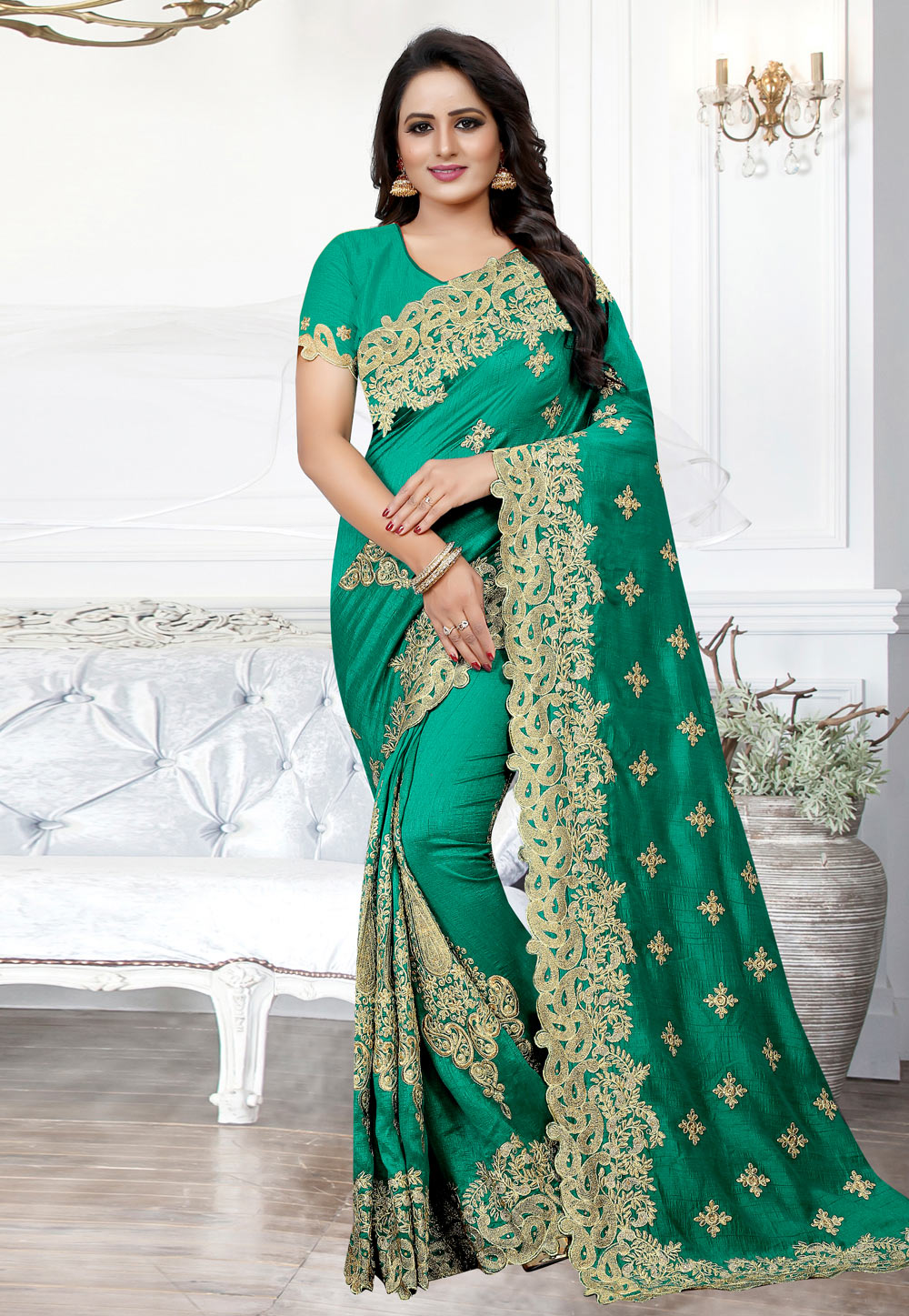 Green Silk Festival Wear Saree 184764