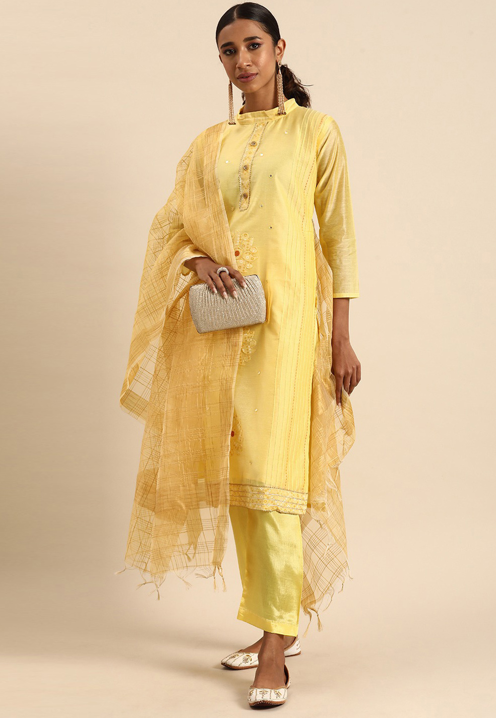 Yellow Silk  Pant Style Suit 255177