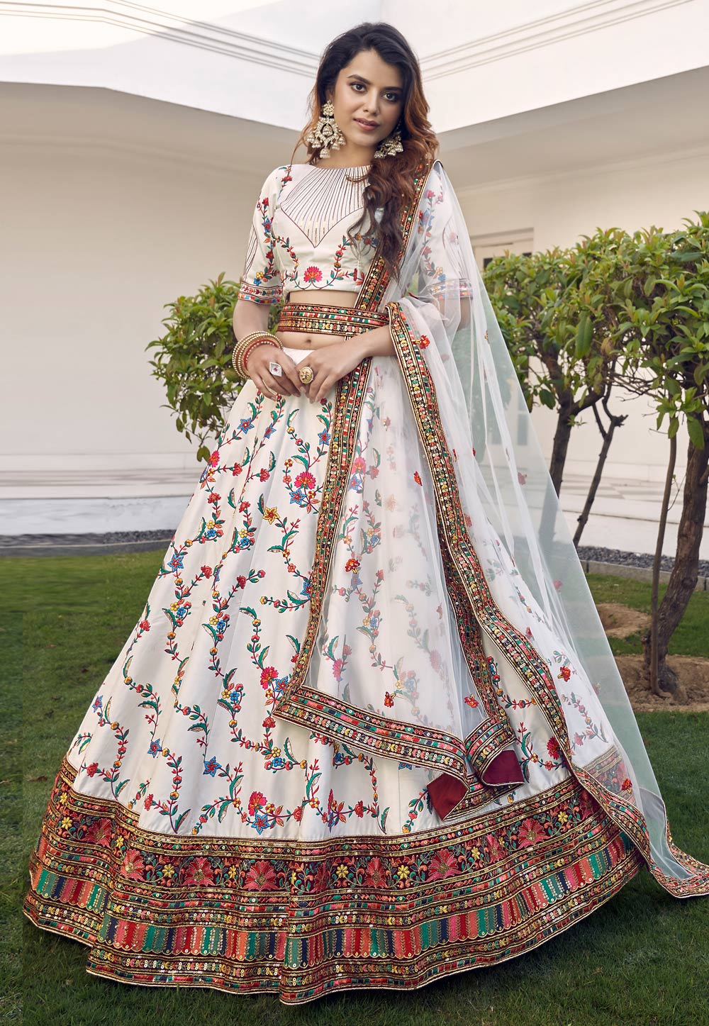 lehenga choli white colour lehenga choli prominent white color lehenga choli  in georgette material embellished with Sequins and thread embroidery work