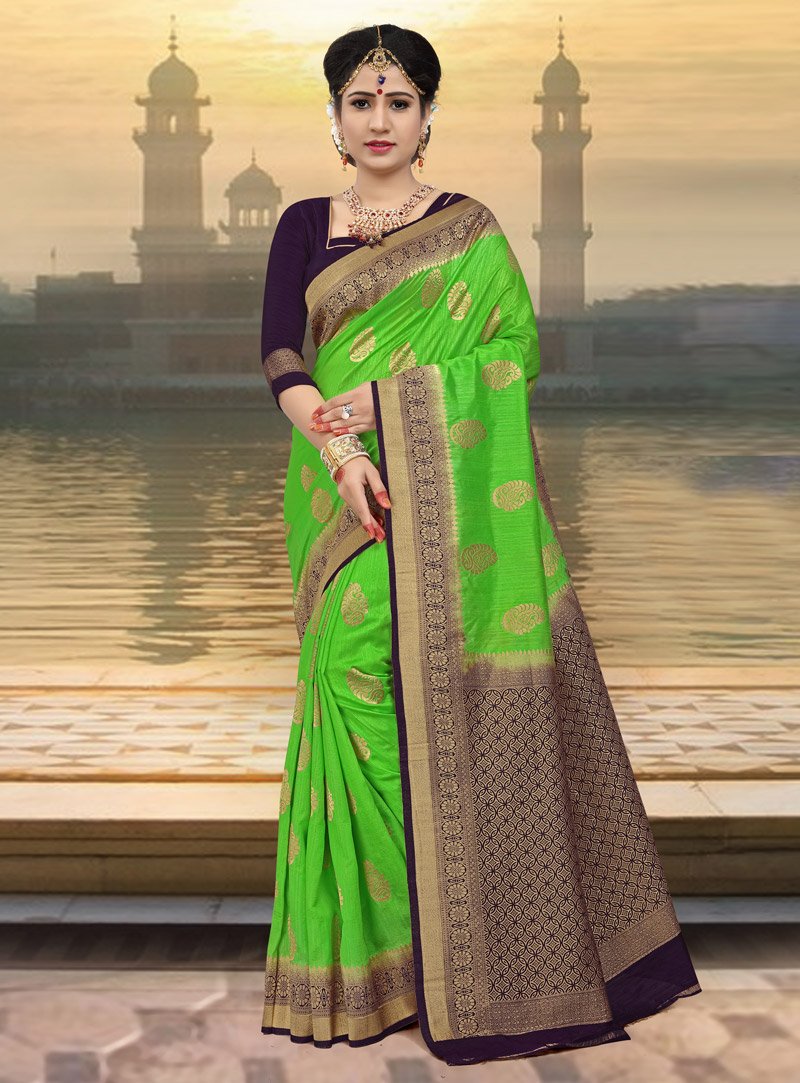 Light Green Silk Saree With Blouse 126146