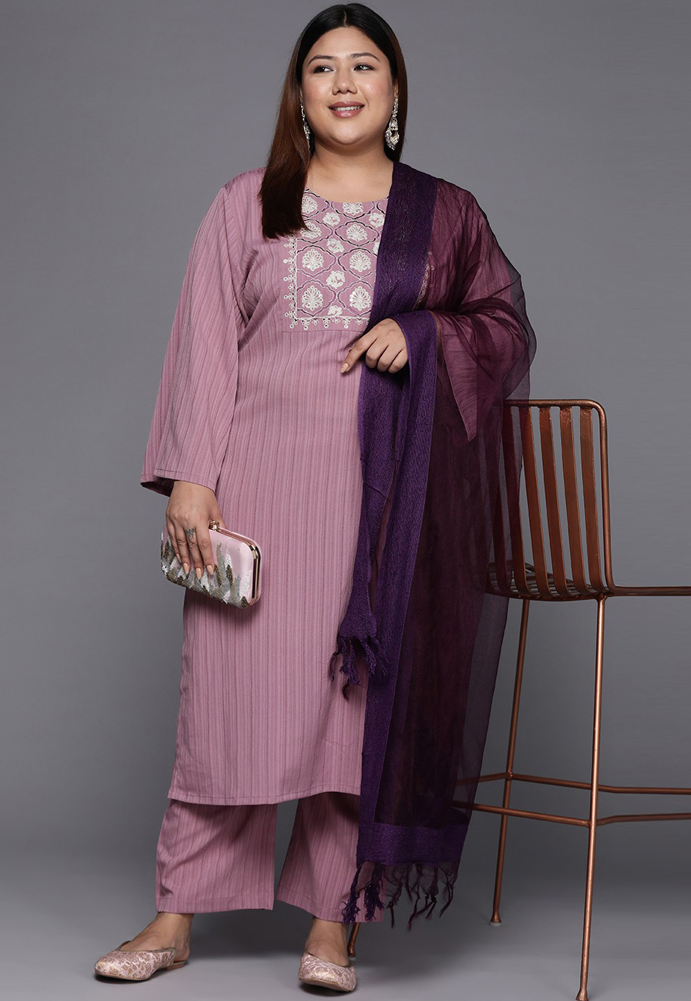 Pink Silk Readymade Palazzo Suit 255507
