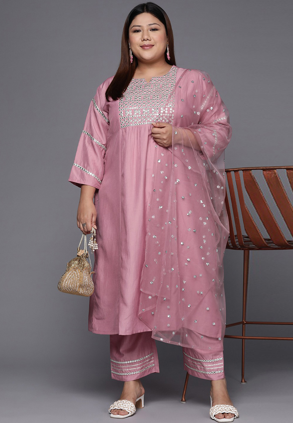 Pink Silk Readymade Palazzo Suit 255509