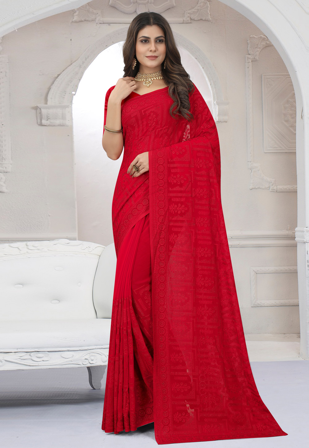 Red Georgette Saree With Blouse 261973