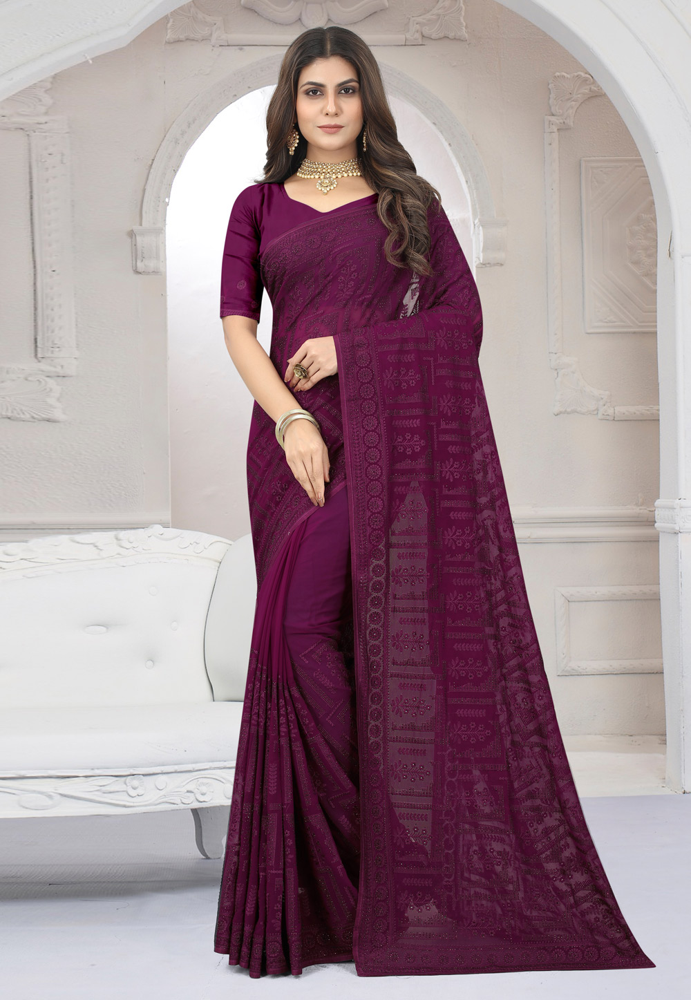 Purple Georgette Saree With Blouse 261974