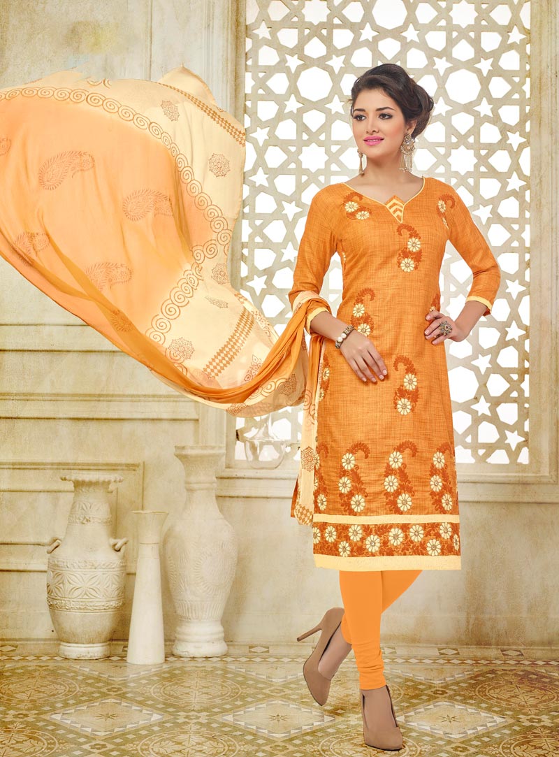 Orange Silk Churidar Salwar Kameez 79716