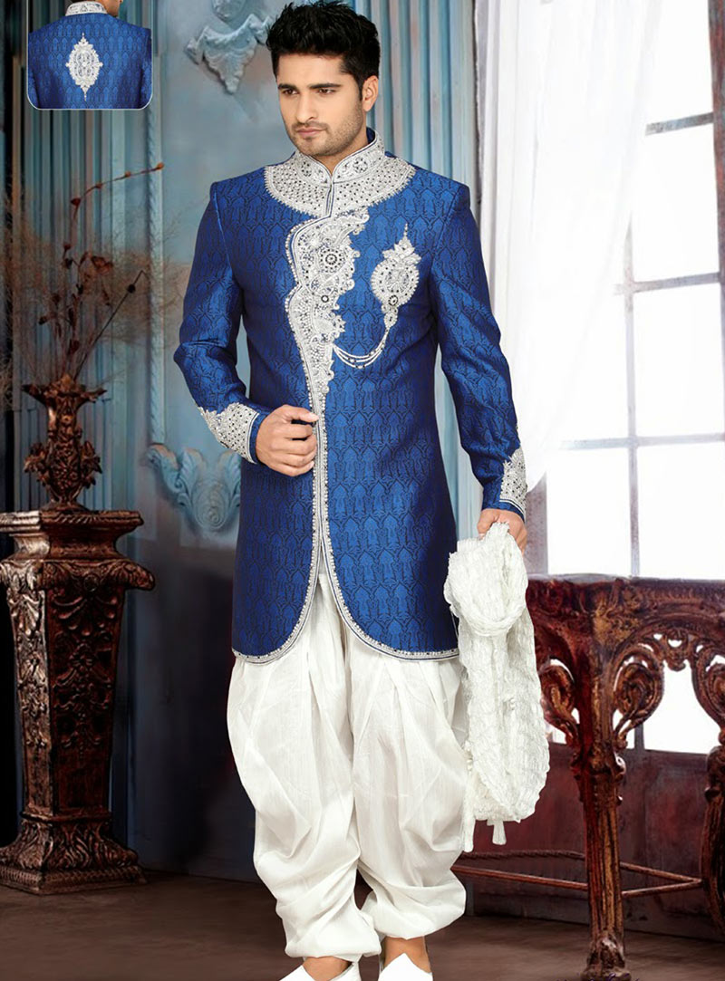 Blue Art Silk Indo Western Sherwani 47848