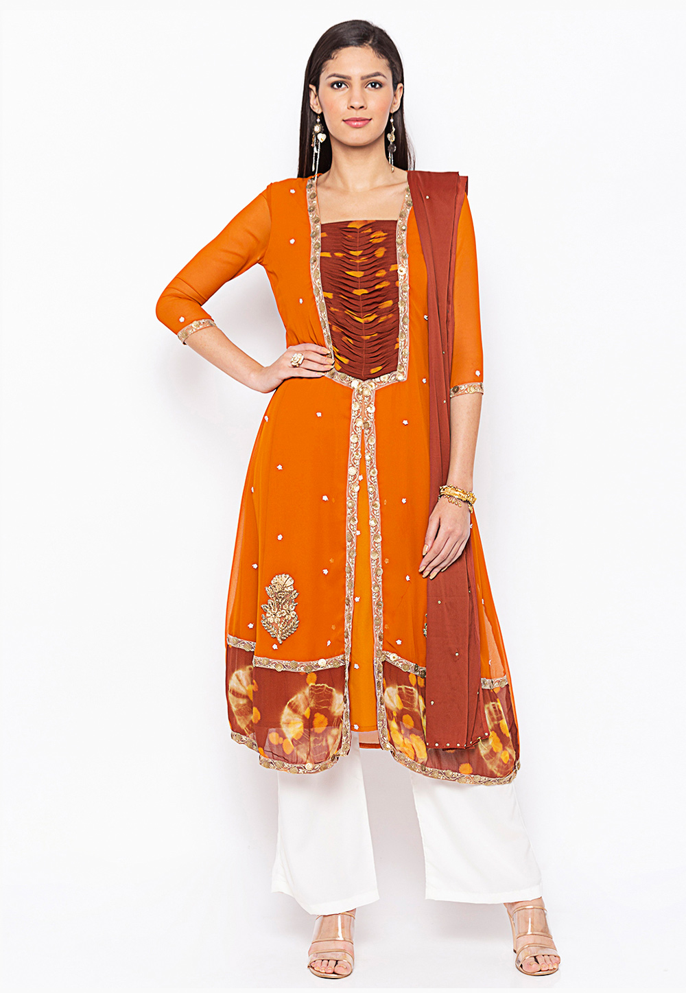 Mustard Georgette Readymade Kameez With Palazzo 223458