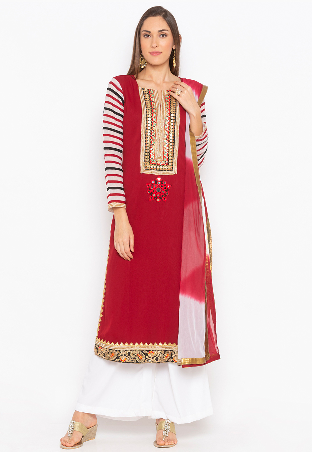 Maroon Georgette Readymade Kameez With Palazzo 223460