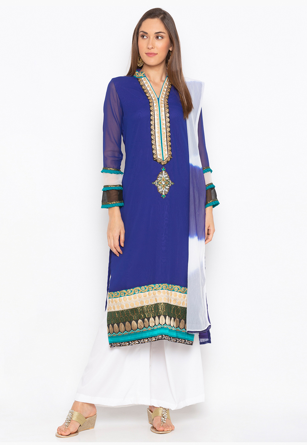 Blue Georgette Readymade Kameez With Palazzo 223462