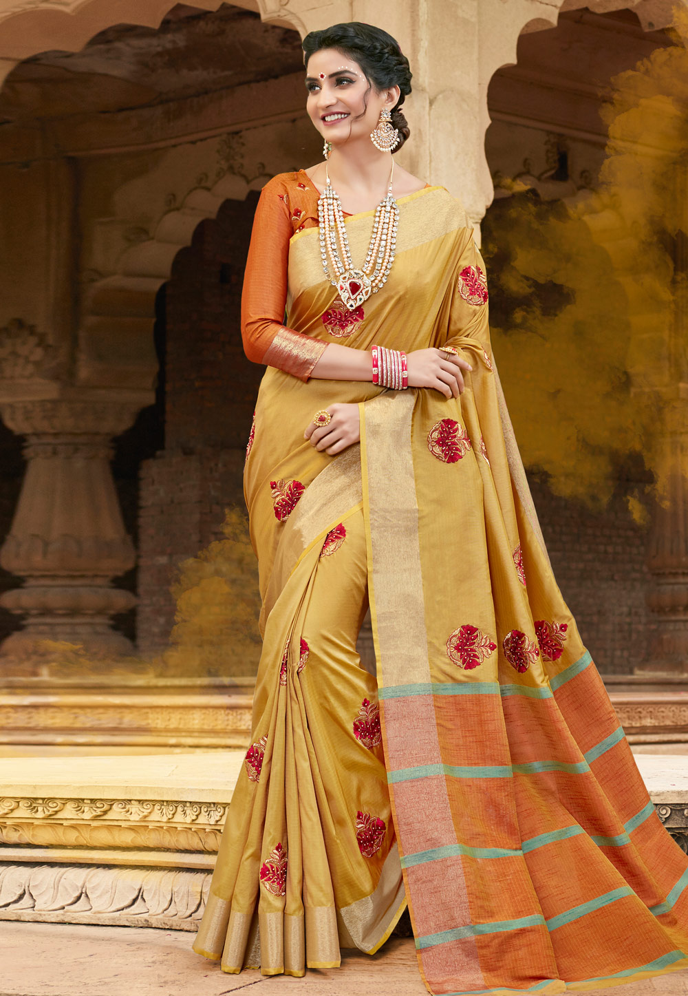 Yellow Cotton Saree With Blouse 183838