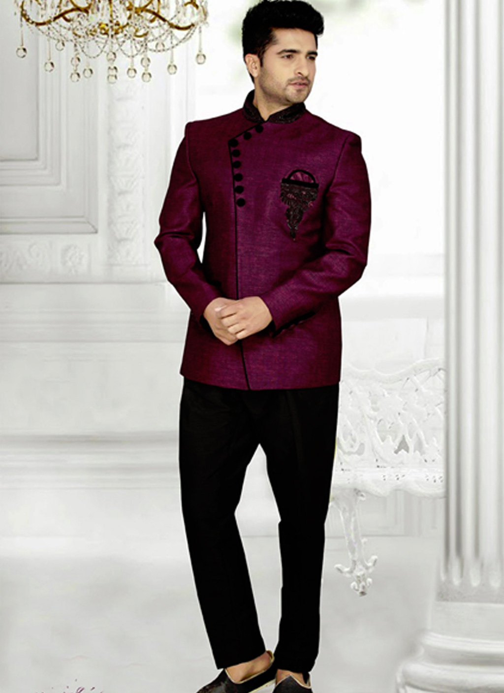 Dark Purple Jute Silk Indo Western Suit 47859
