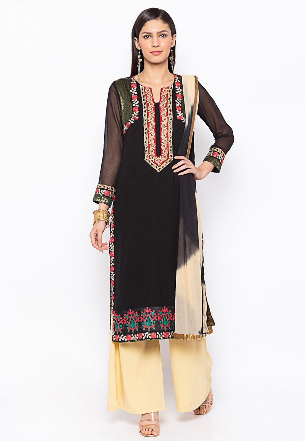 Black Georgette Readymade Palazzo Suit 223463