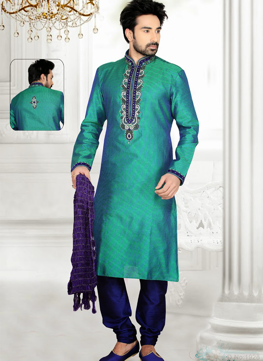 Turquoise Art Silk Kurta With Churidar 47860