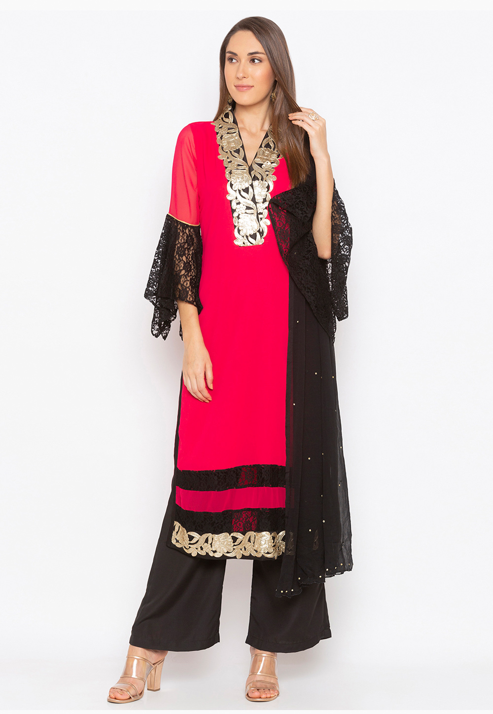Magenta Georgette Readymade Kameez With Palazzo 223464