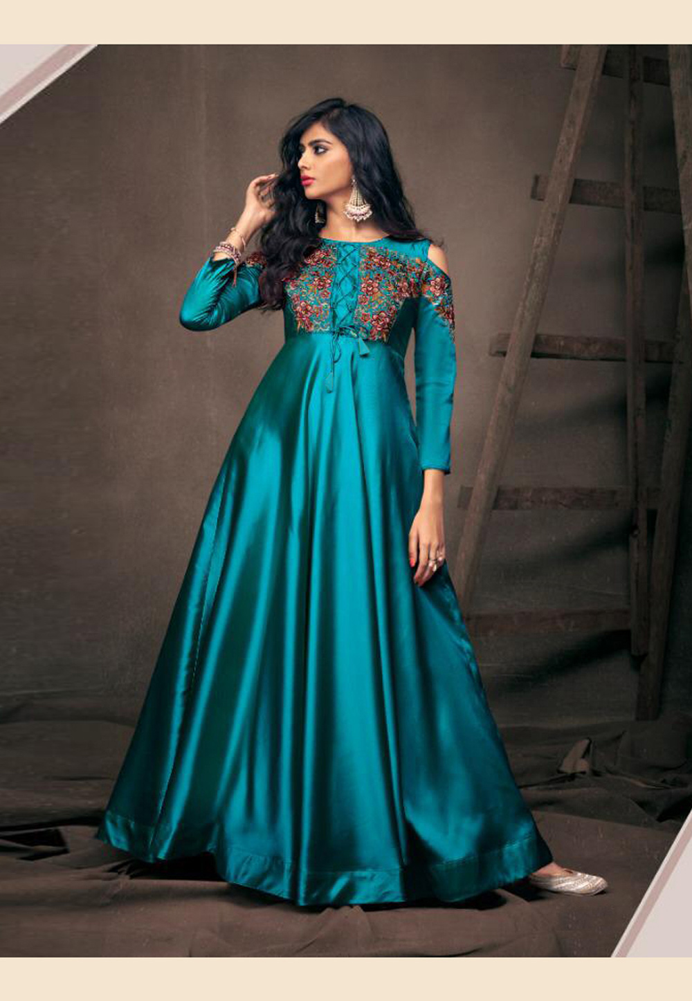 Blue Taffeta Readymade Gown 166867