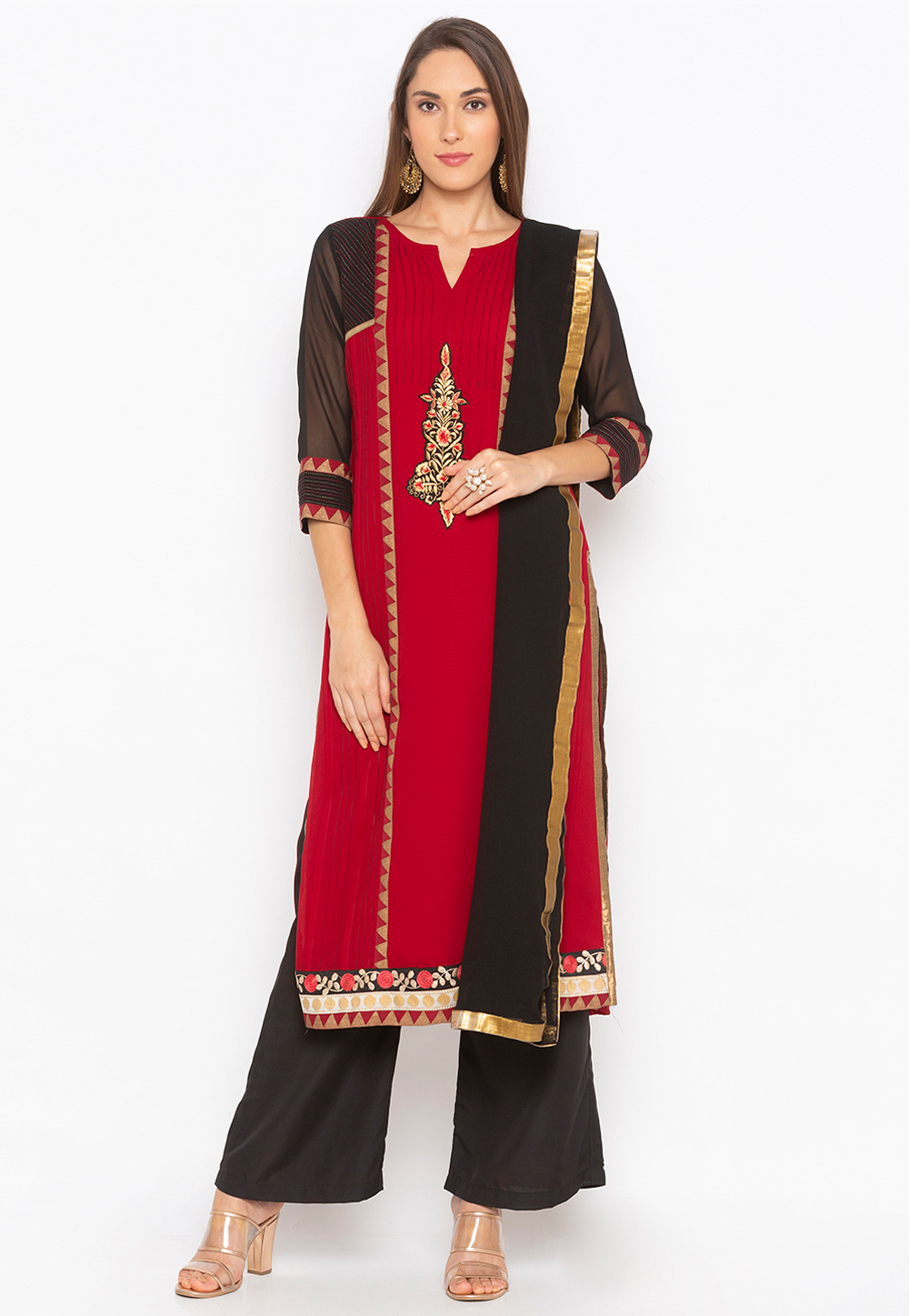 Maroon Georgette Readymade Kameez With Palazzo 223466
