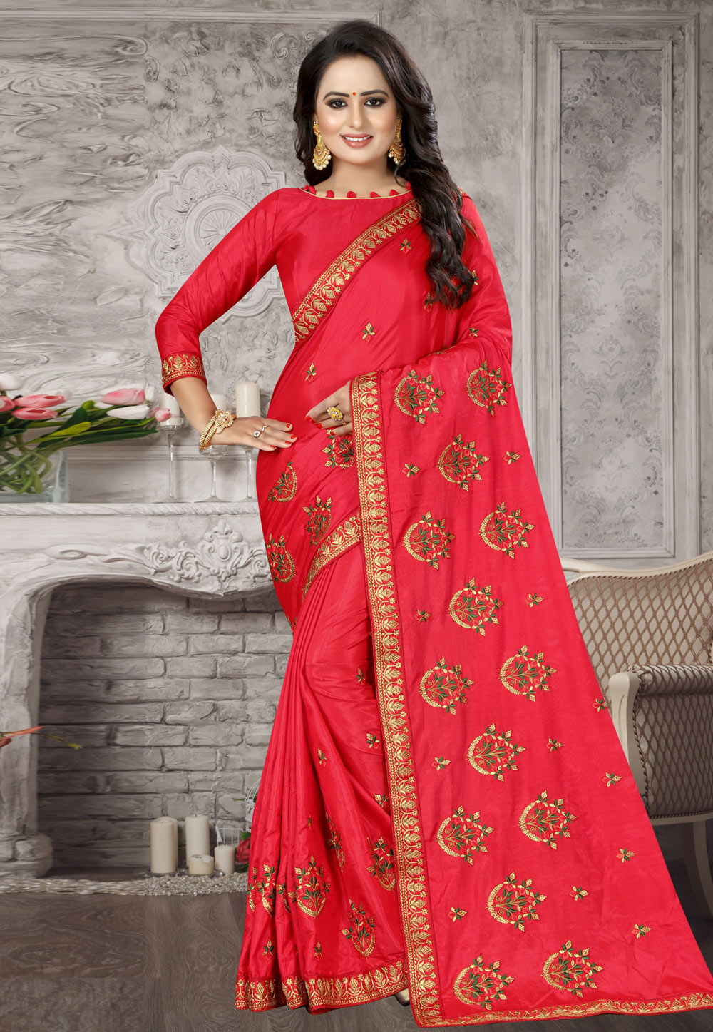 Red Silk Saree With Blouse 204646