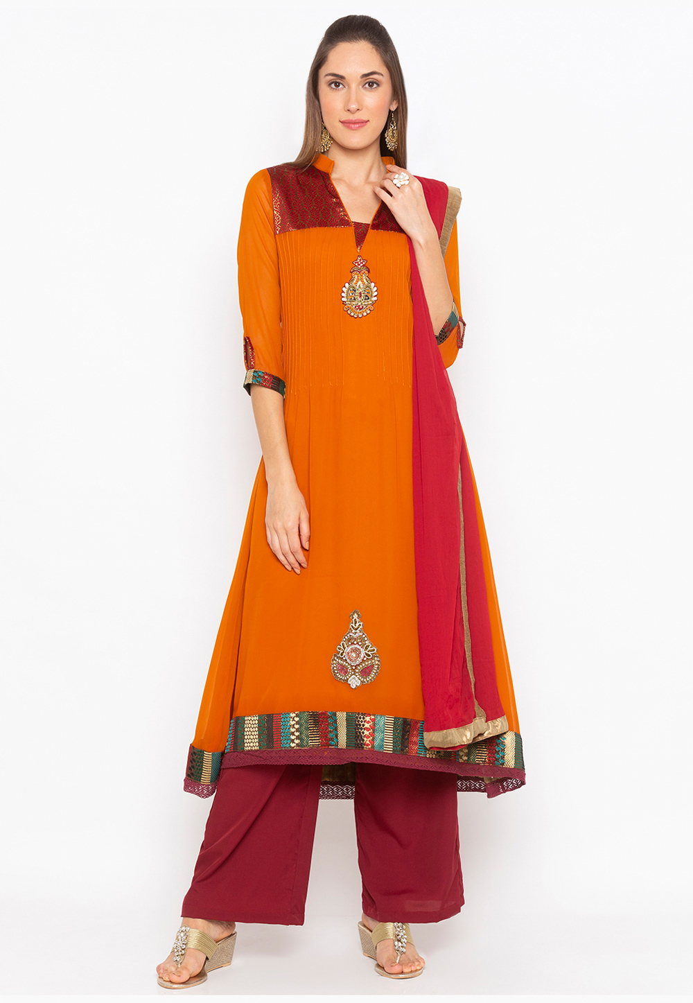 Orange Georgette Readymade Palazzo Suit 235544
