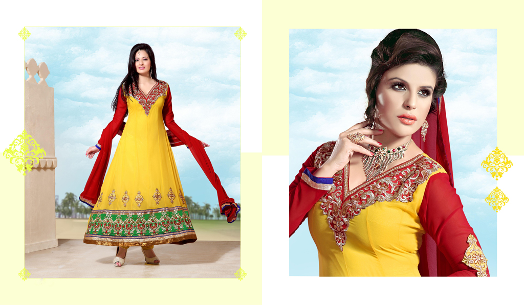 Yellow Faux Georgette Ankle Length Anarkali Suit 53145