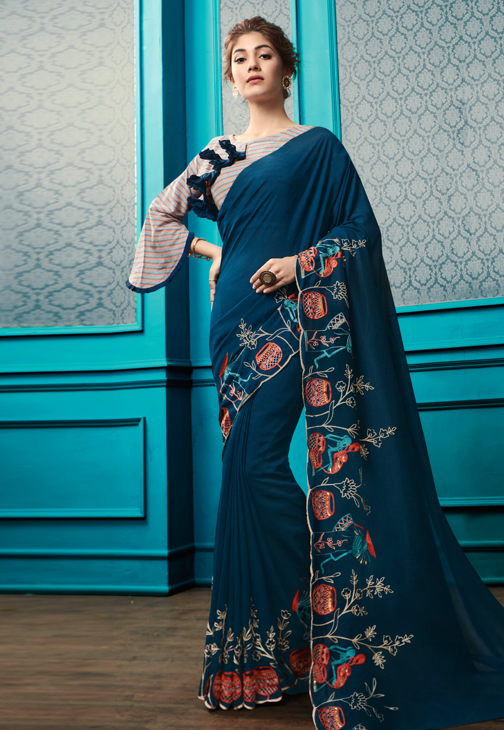 Blue Georgette Saree With Blouse 180422