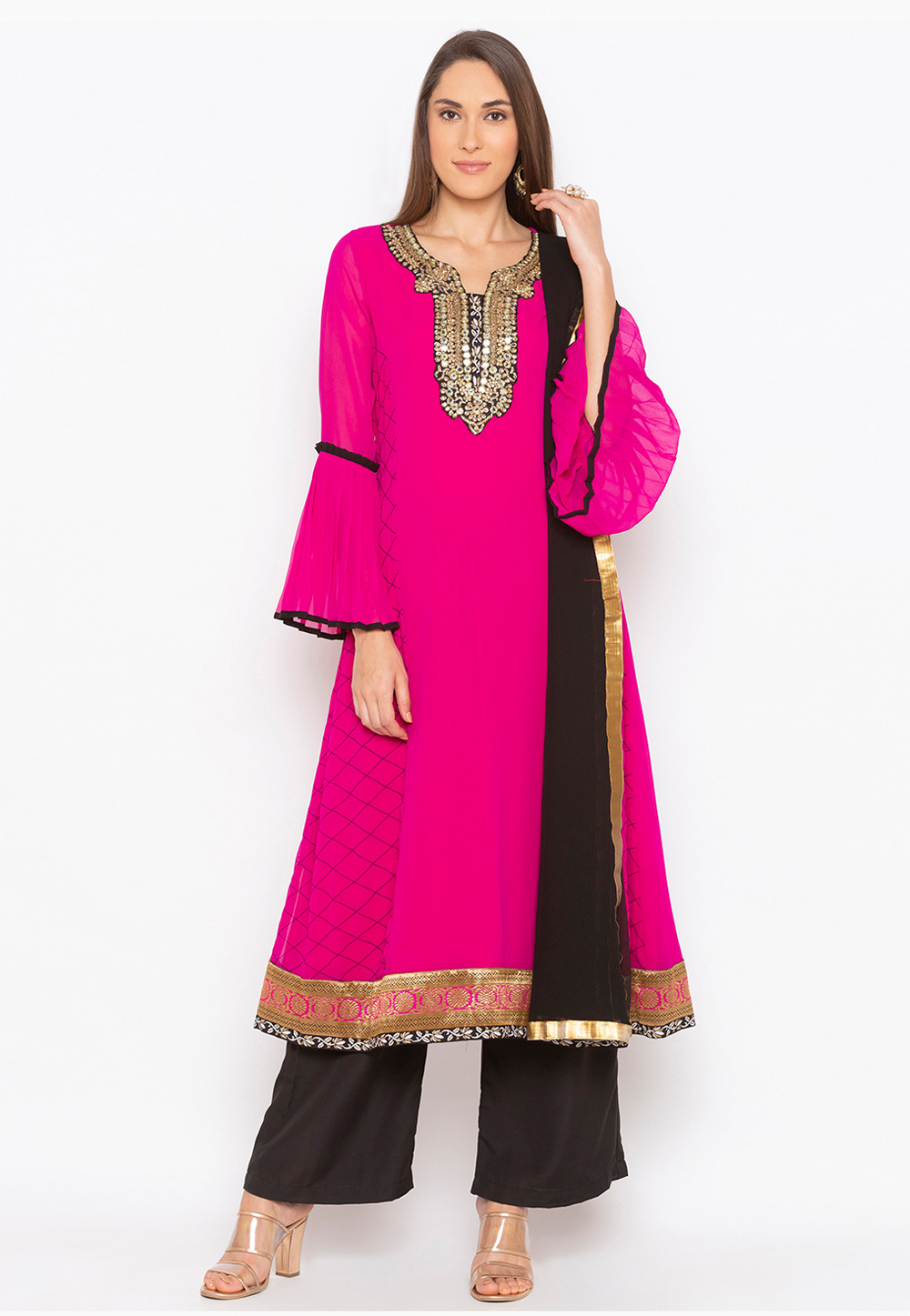 Pink Georgette Readymade Kameez With Palazzo 235545
