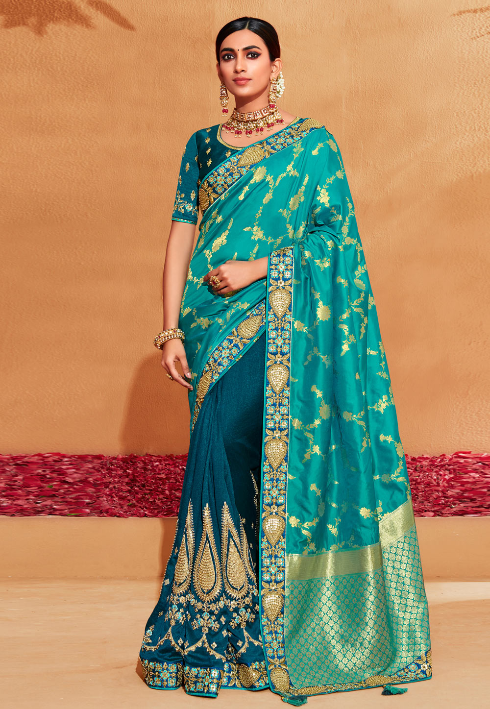Aqua Silk Half N Half Saree 262311