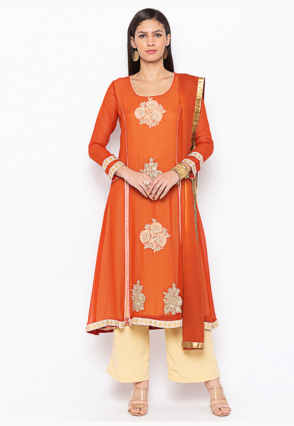 Orange Georgette Readymade Palazzo Suit 235546