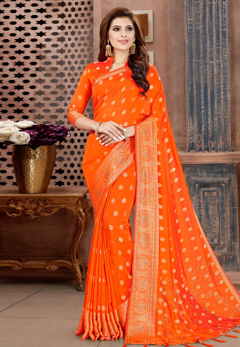 Orange Silk Saree With Blouse 193173