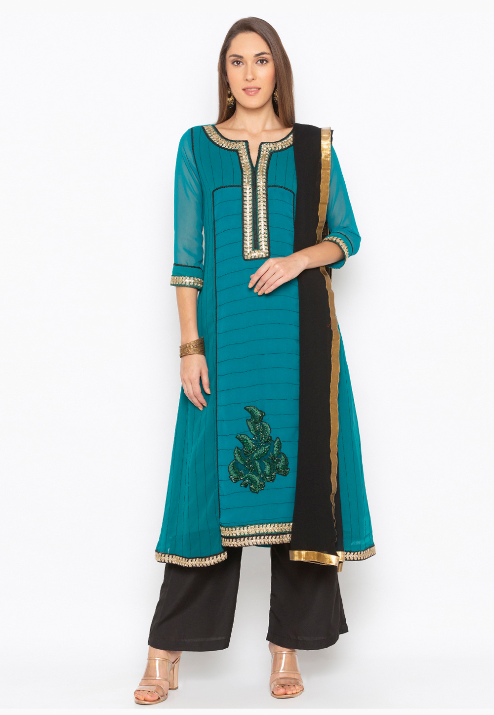 Blue Georgette Readymade Kameez With Palazzo 235547