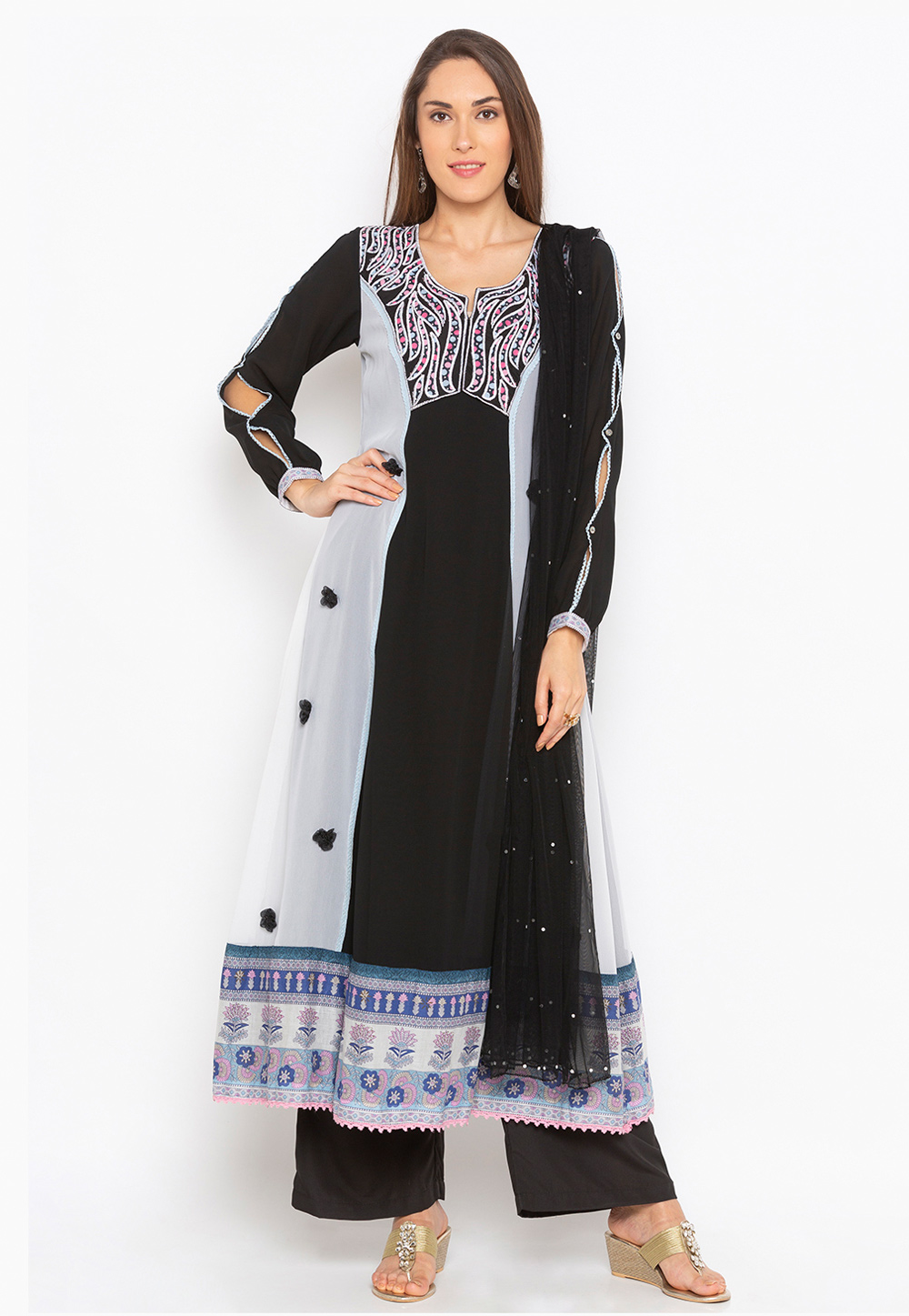 Black Georgette Readymade Kameez With Palazzo 223471