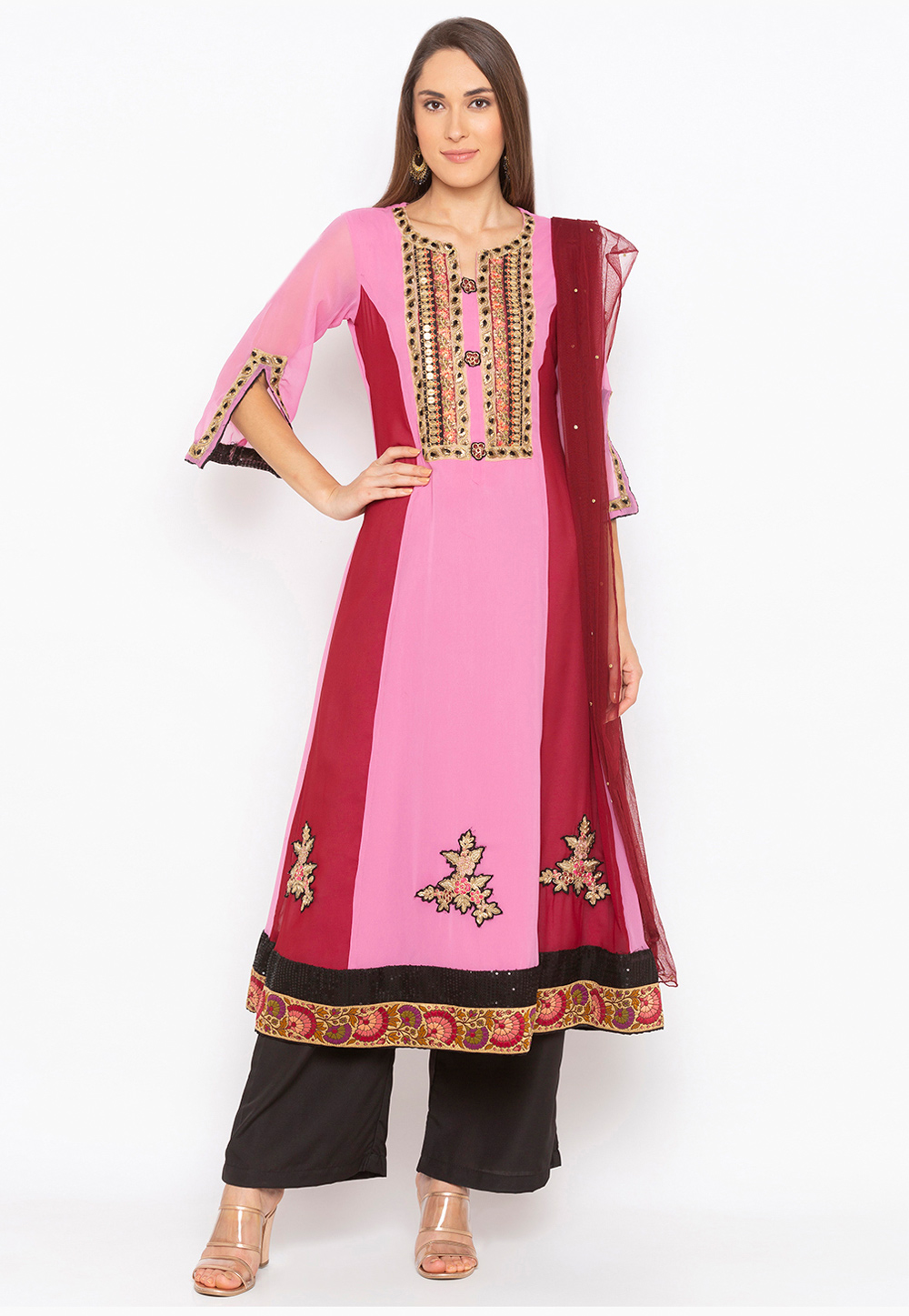 Pink Georgette Readymade Palazzo Suit 223472