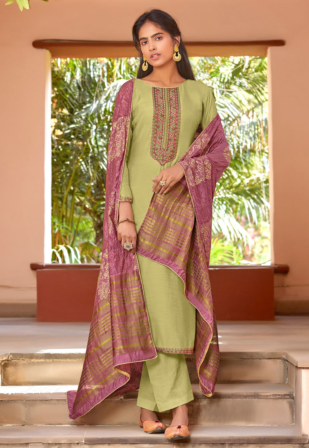 Light Green Viscose Pant Style Suit 234340