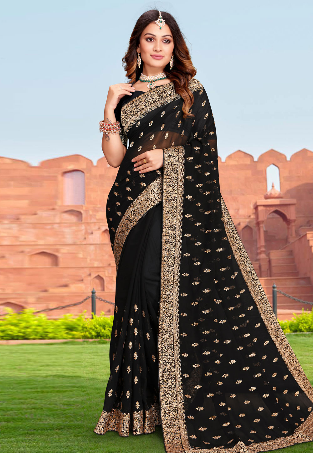 Black Georgette Saree With Blouse 267824