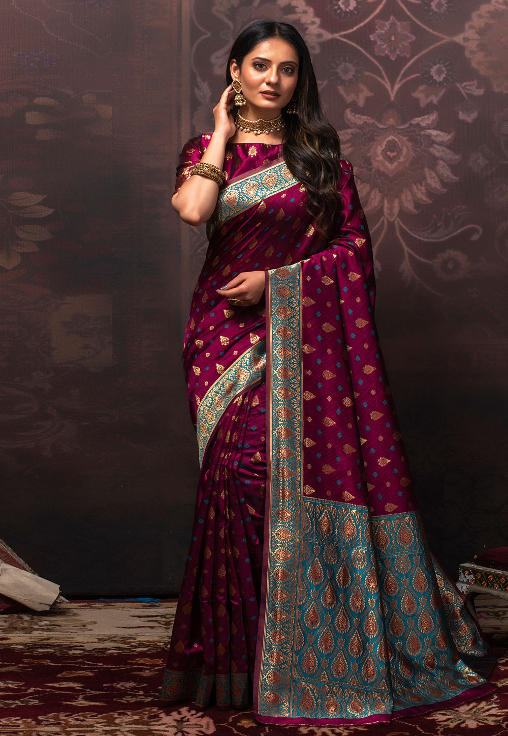 Purple Banarasi Silk Festival Wear Saree 231026