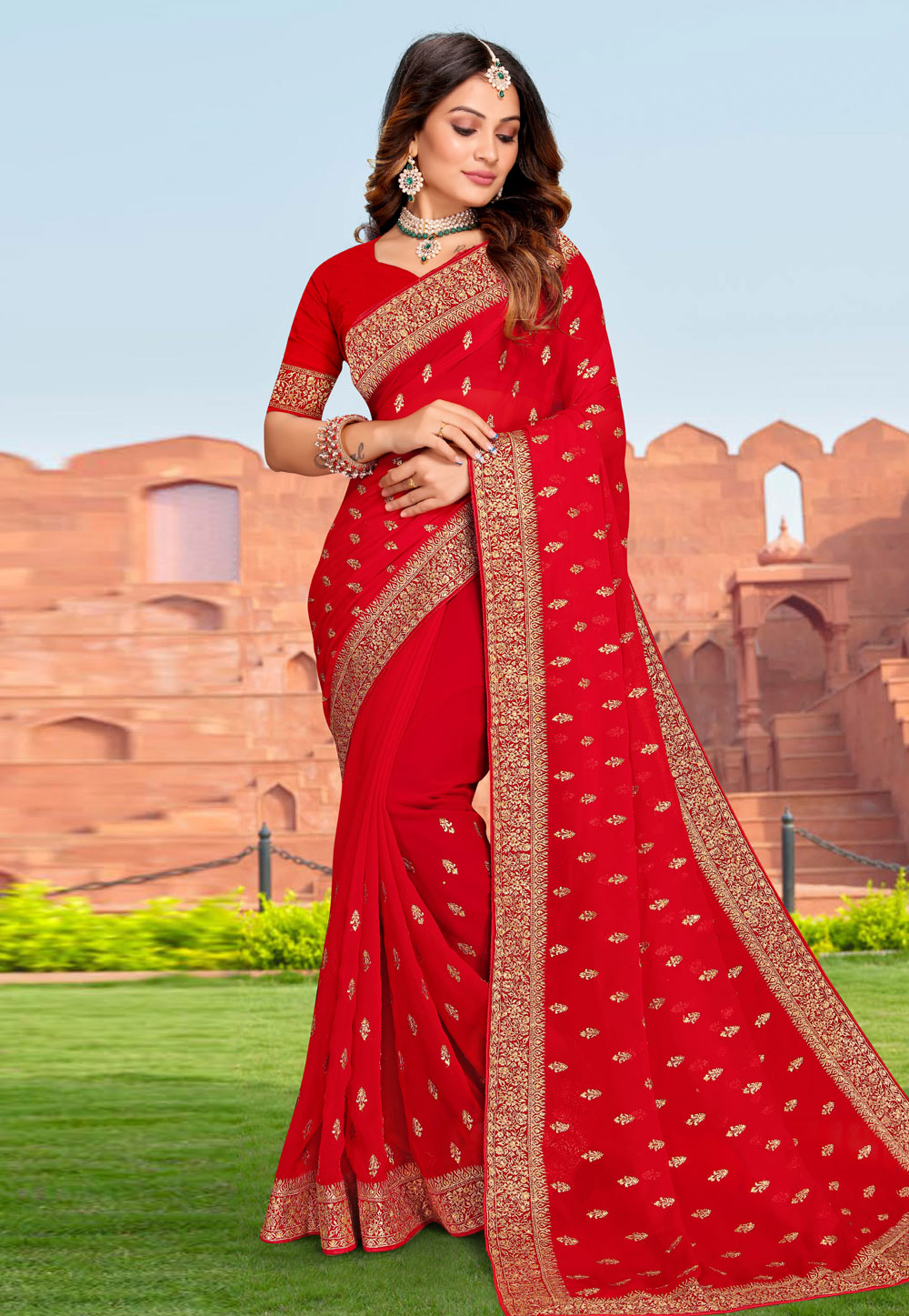 Red Georgette Saree With Blouse 267825