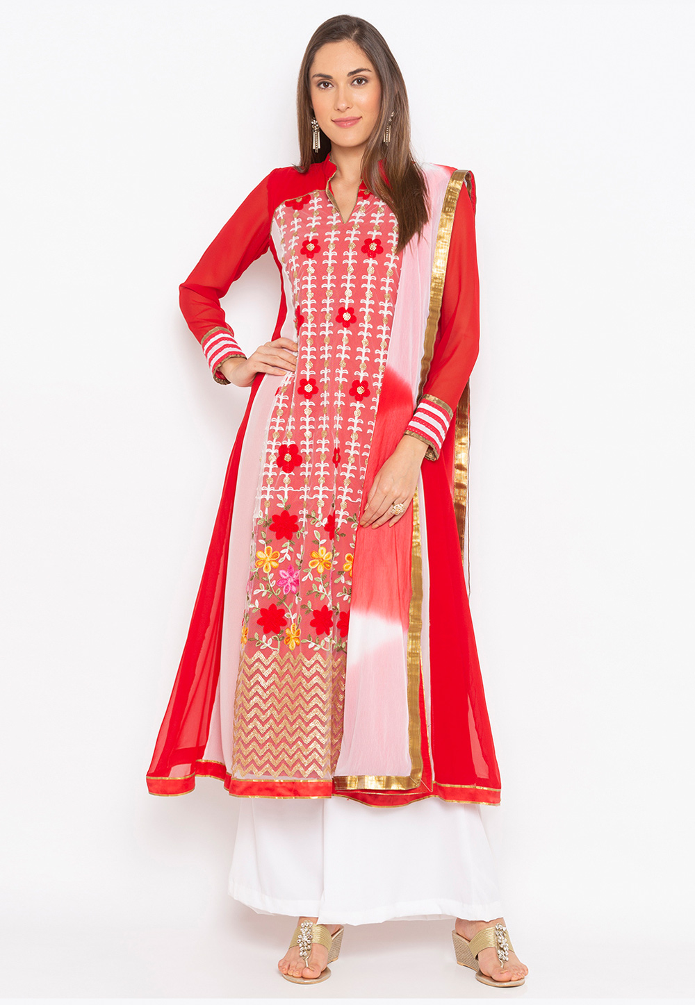 Red Georgette Readymade Palazzo Suit 223478