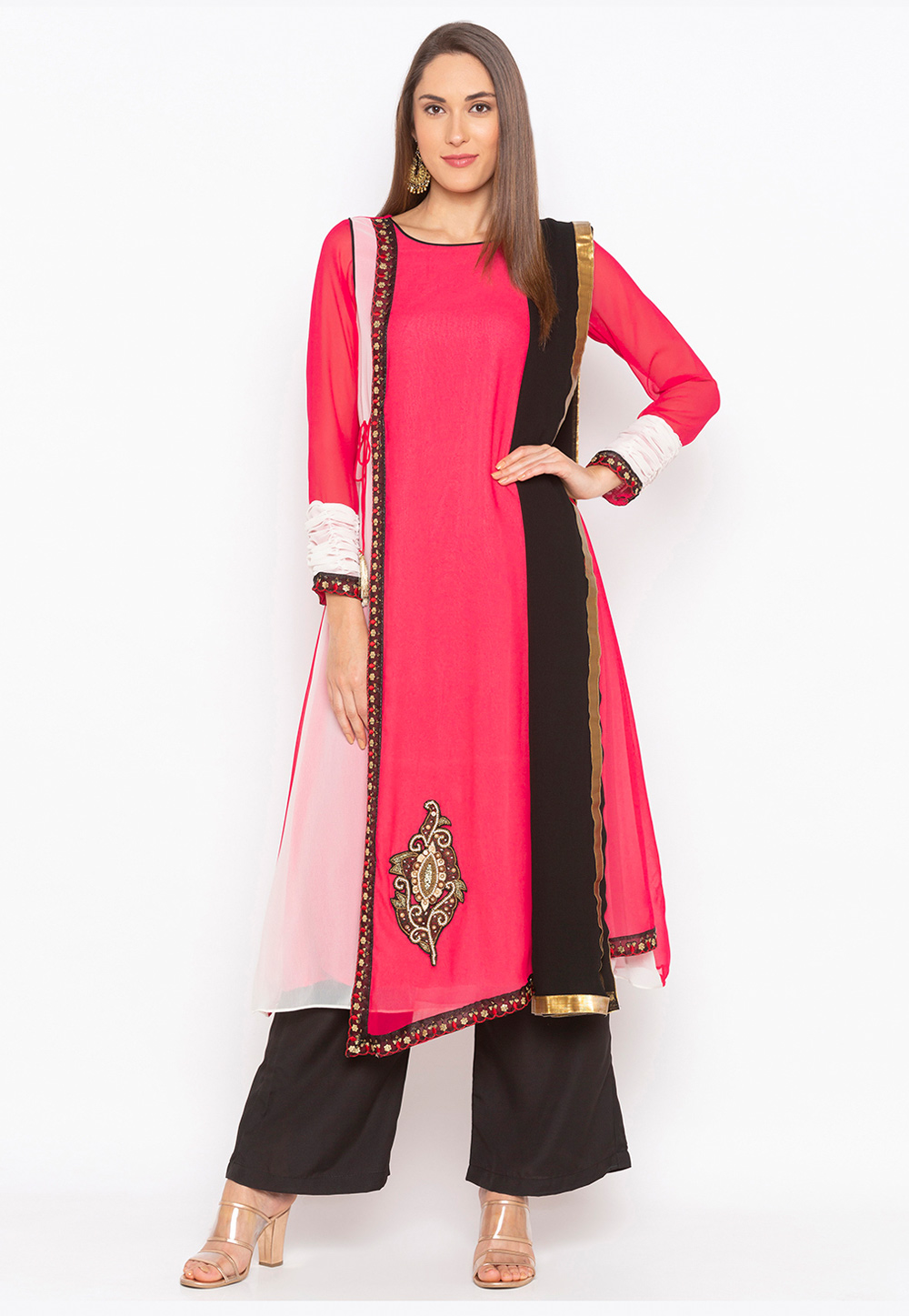 Pink Georgette Readymade Palazzo Suit 223480